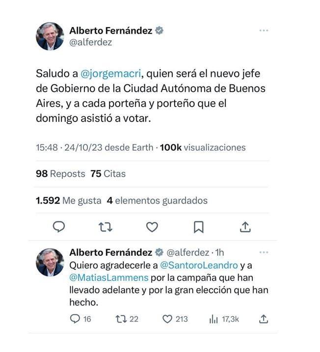 El saludo vía redes sociales del presidente Alberto Fernández a Jorge Macri