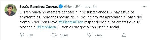 Jesús Ramírez Cuevas defendió nuevamente los megaproyectos de AMLO (Foto: Twitter/ @JesusRCuevas)