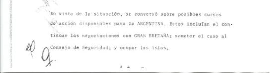 Párrafo del informe de la Junta Militar del 26 de marzo de 1982