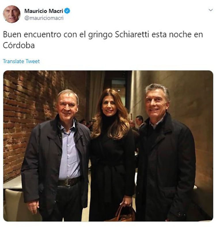 Mauricio Macri, Juliana Awada y Juan Schiaretti, a mediados de julio