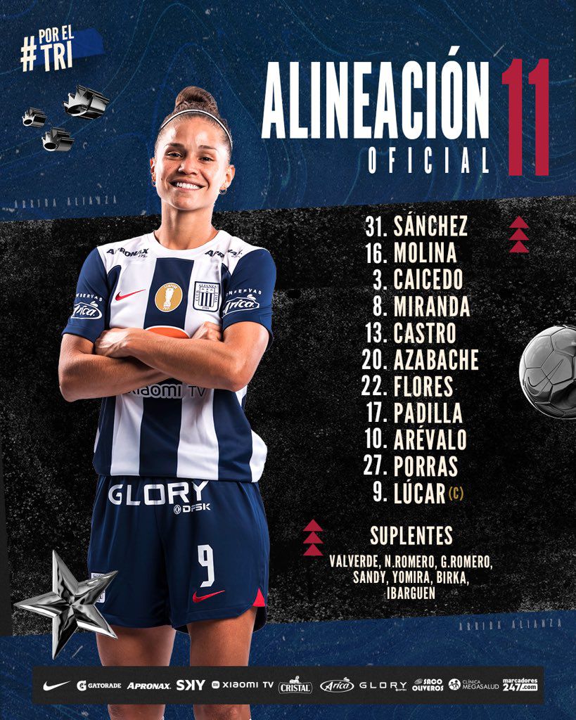 Gráfica del once inicial de Alianza Lima en la primera final de Liga Femenina 2023.