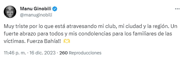 La publicación que realizó el ex deportista luego de conocerse la tragedia en el Club Bahiense del Norte 