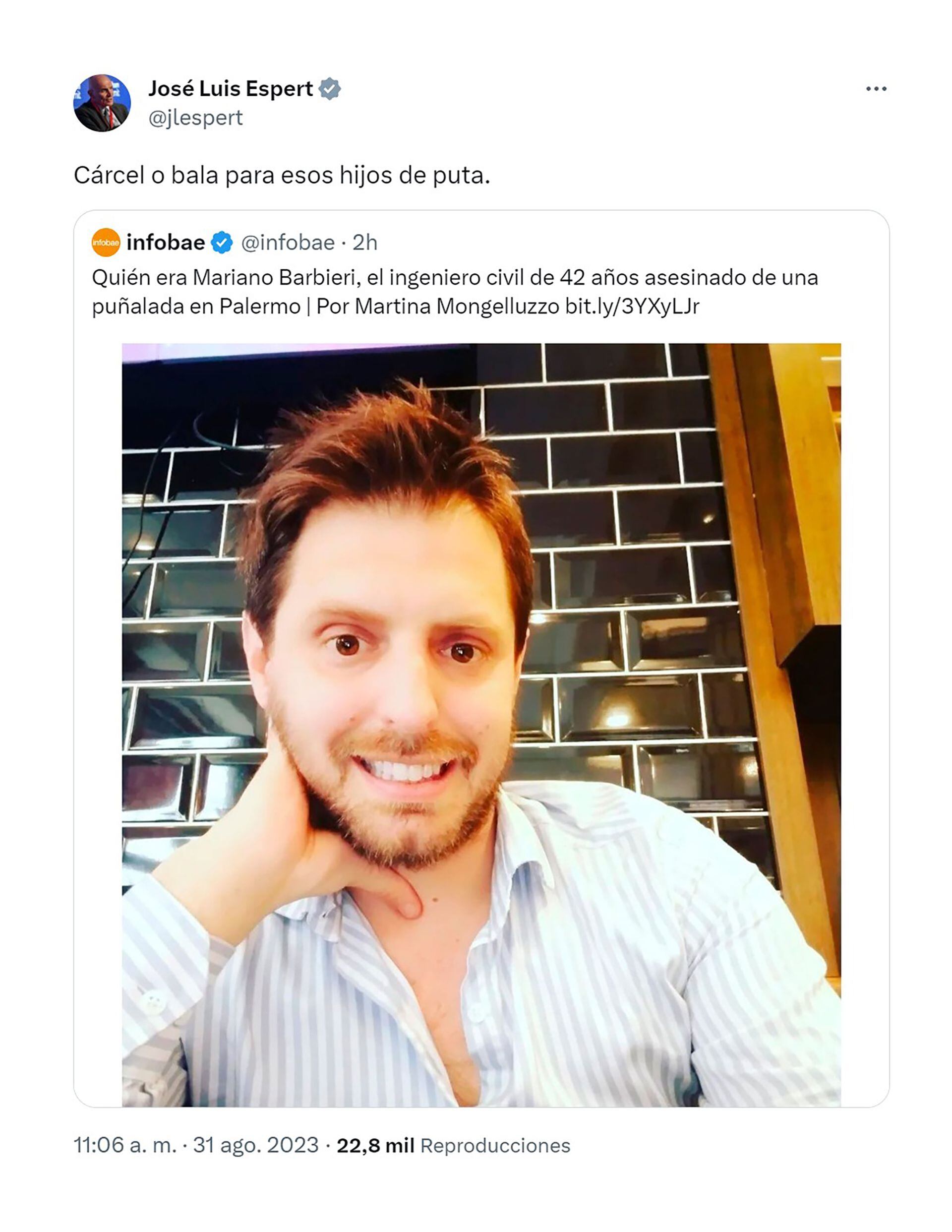 Espert sobre el crimen de Barbieri. (Crédito: Twitter.)