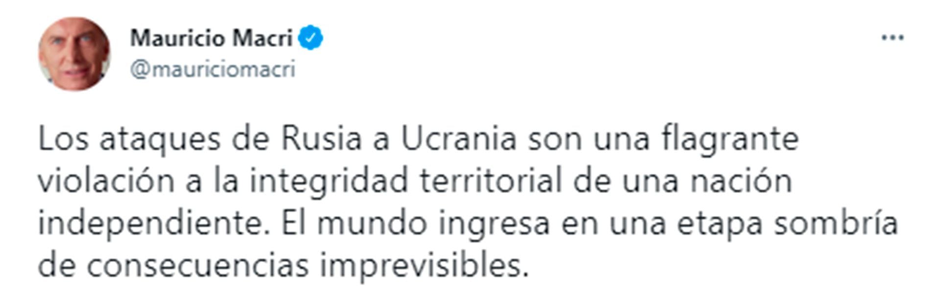 Mauricio Macri condenó los ataques de Rusia contra Ucrania. 