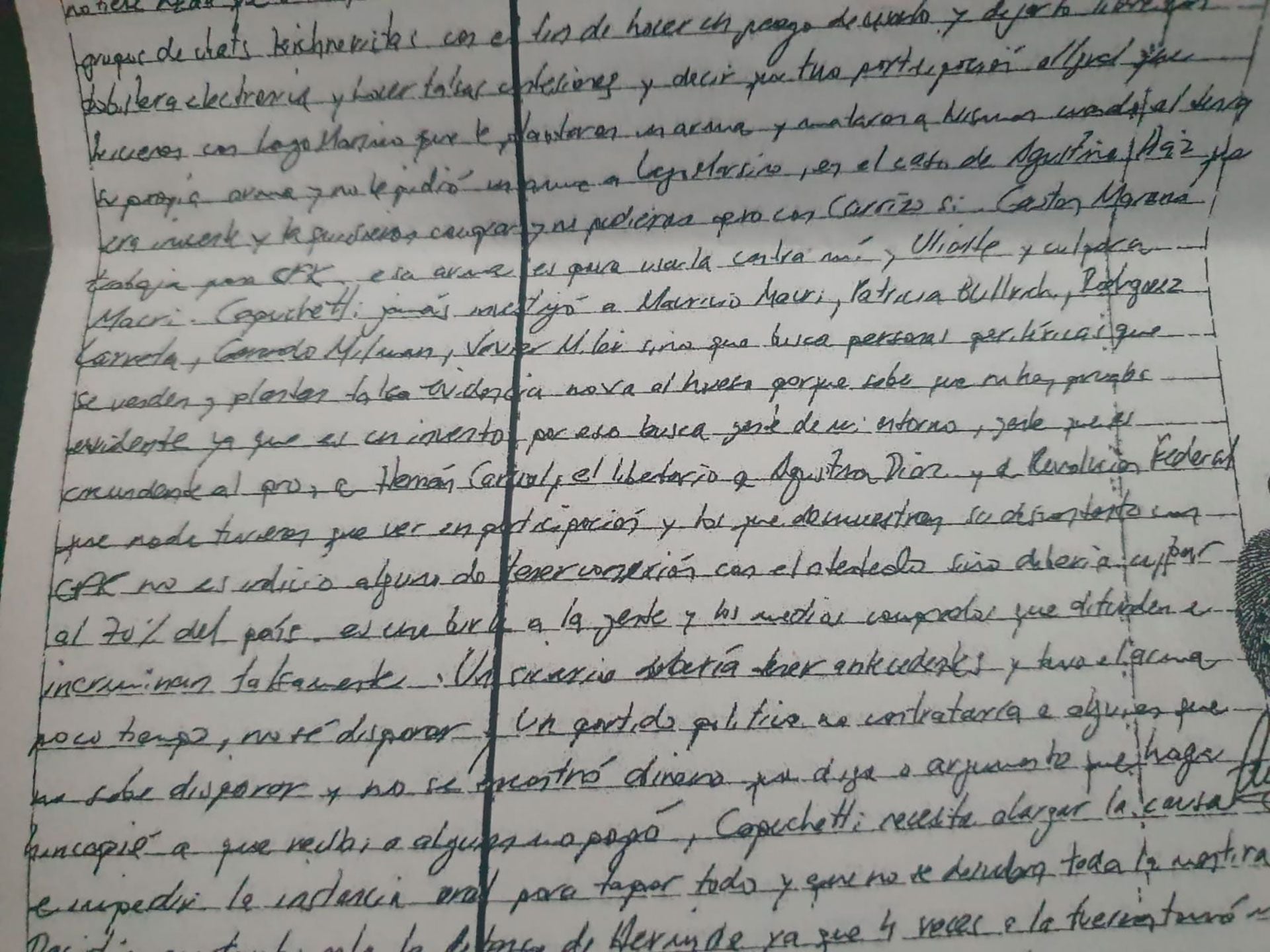 Algunas de las cartas de Sabag Montiel, preso por el atentado a CFK