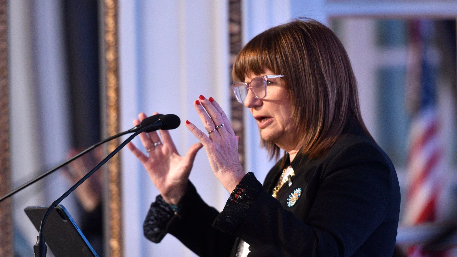 Patricia Bullrich expuso en el Council of Americas antes de encabezar un evento con gobernadores y legisladores de JxC (Adrián Escándar)