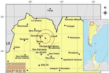 Un fuerte sismo de 5.9 se sintió en el límite provincial entre Salta y Jujuy (INPRES)