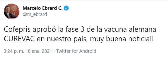 El anuncio de Ebrard sobre la vacuna alemana