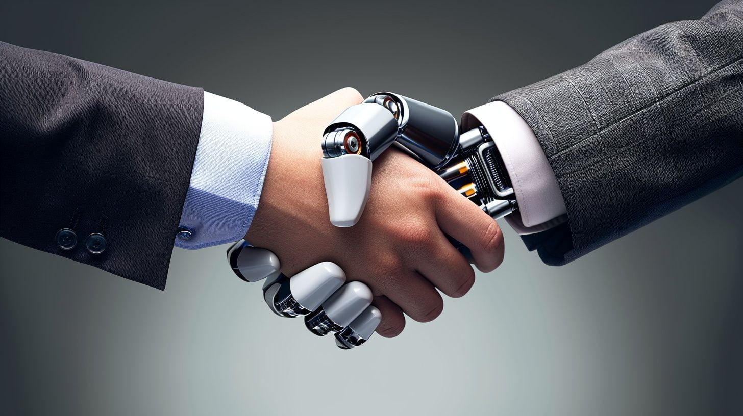 Un fuerte apretón de manos entre un hombre adulto y una mano robot - (Imagen Ilustrativa Infobae)