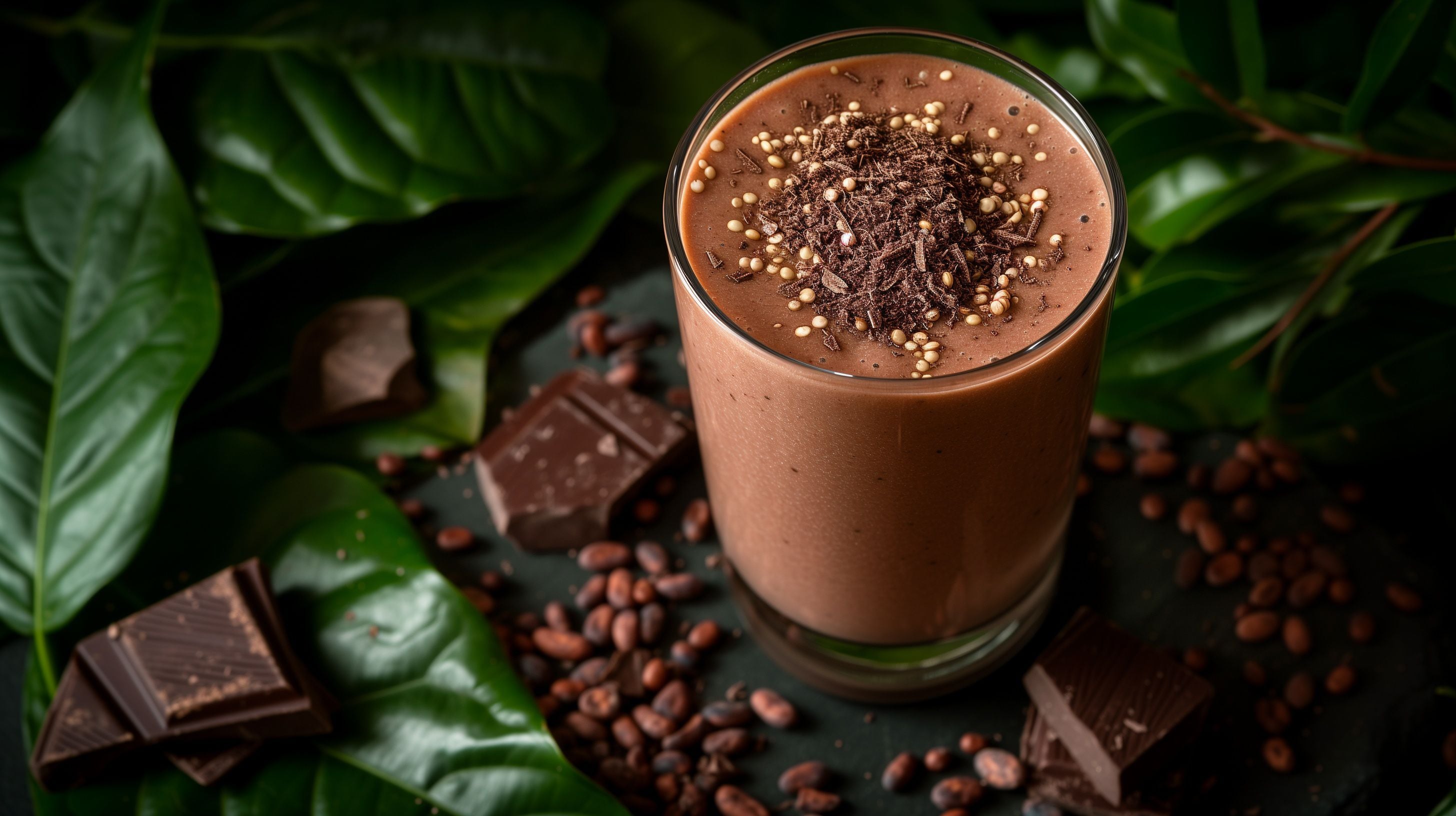 Bebida nutritiva de cacao, quinua, semillas y frutas en un entorno natural - (Imagen Ilustrativa Infobae)
