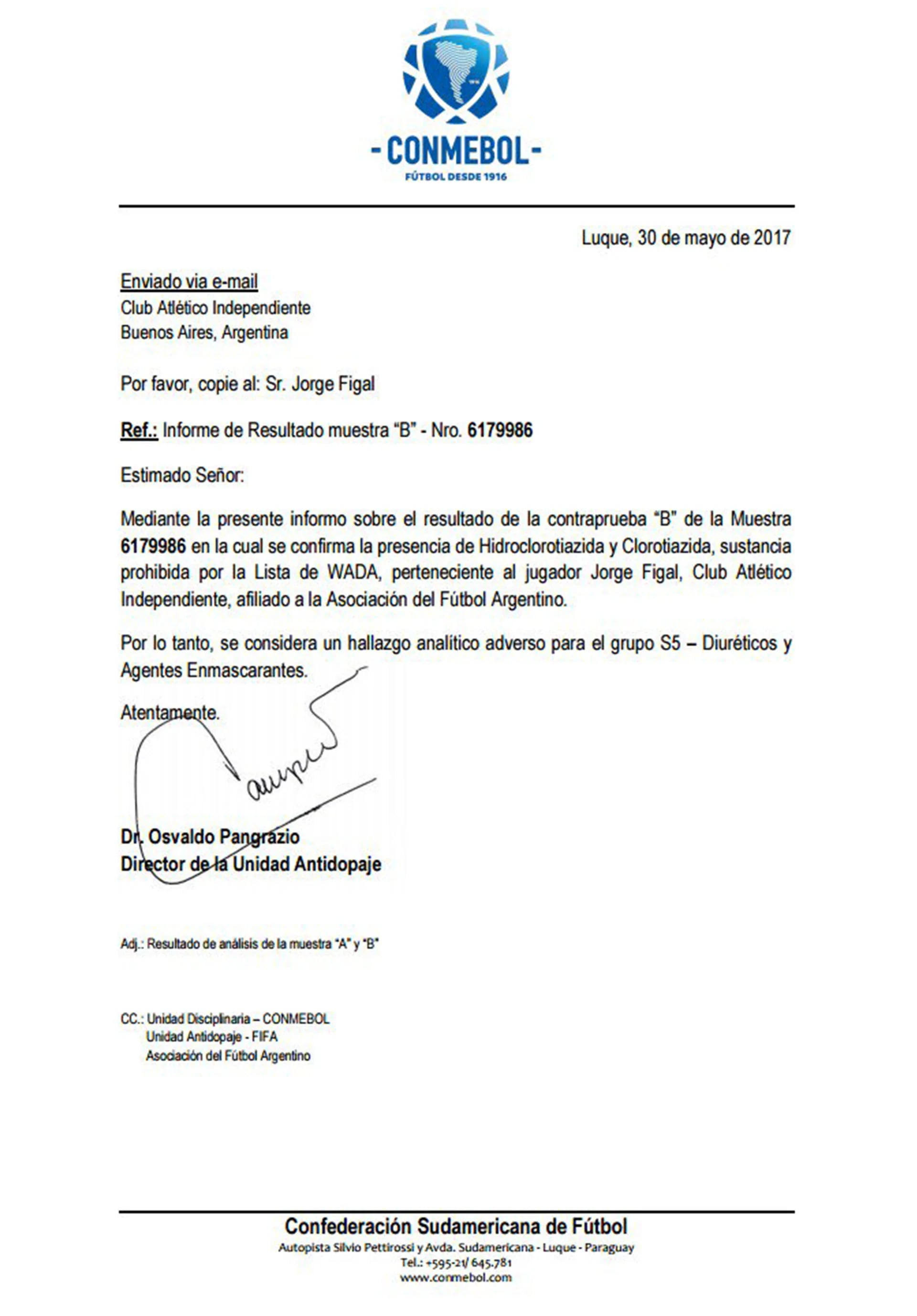 El comunicado que la Conmebol le envió a Independiente