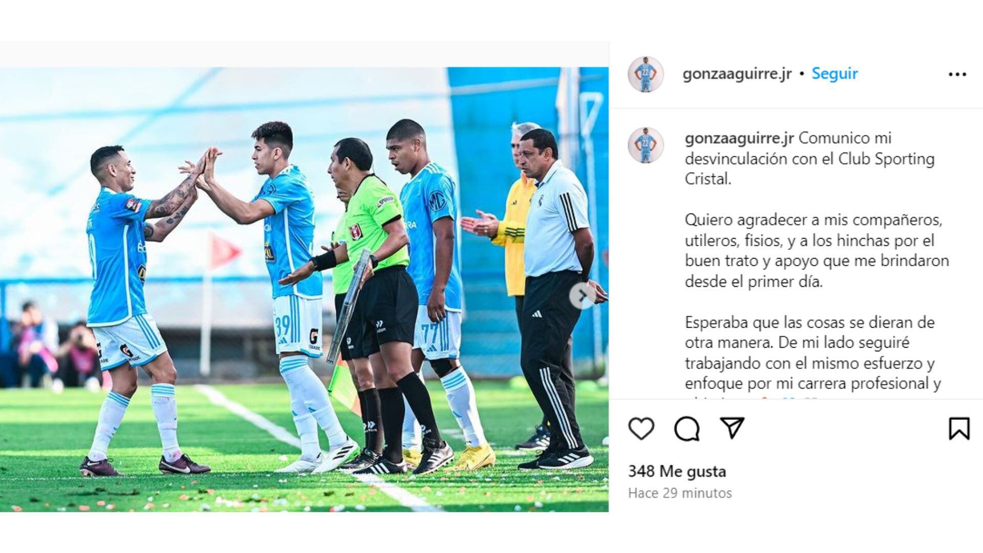 Gonzalo Aguirre se despidió de Sporting Cristal con emotivo mensaje.