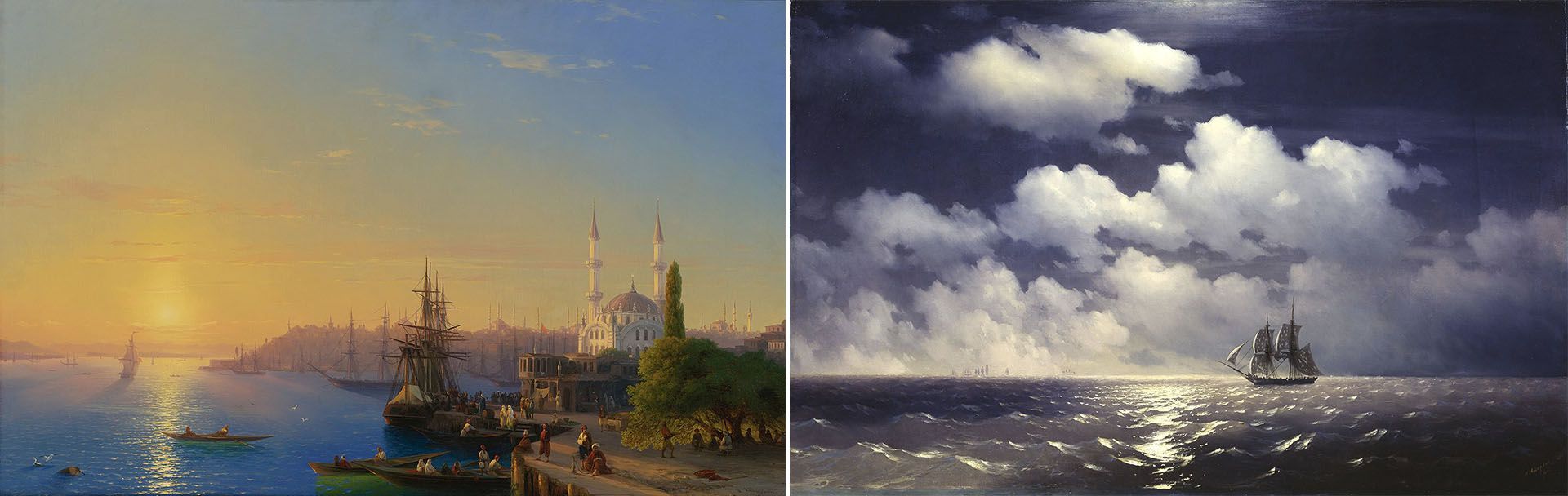 "Vista de Constantinopla" (1846) y "Mercurio después de una victoria sobre dos buques turcos" (1848)