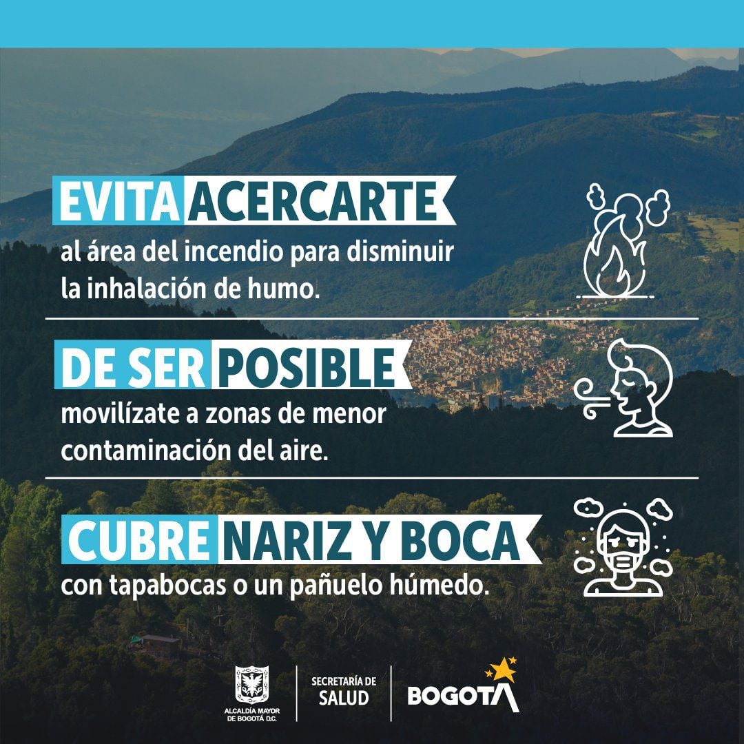 Recomendaciones para evitar afectaciones a la salud por el humo provocado por los incendios en Bogotá - crédito Secretaría de Salud de Bogotá