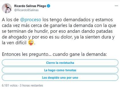 Ricardo Salinas Pliego amenazó con cerrar Proceso (Foto: Twitter / @RicardoBSalinas)