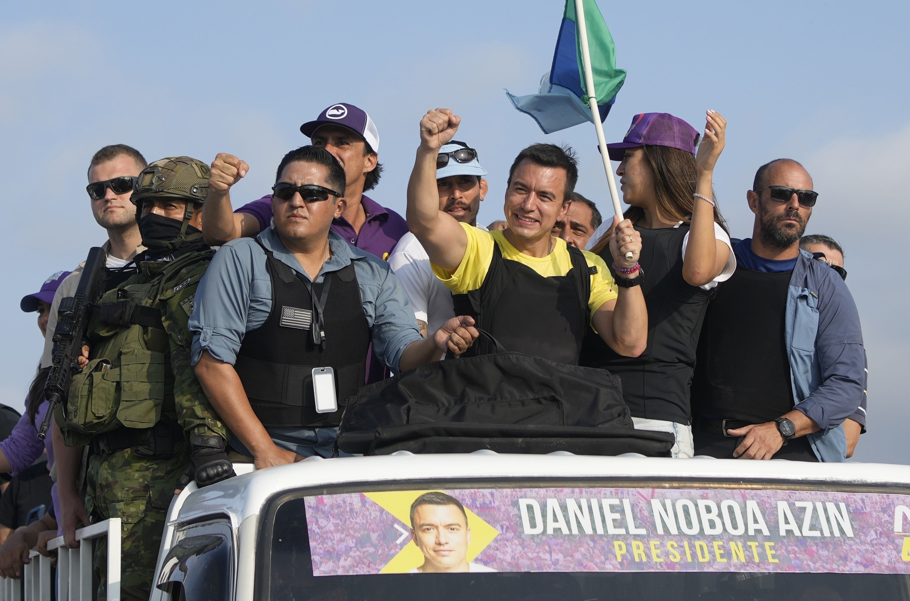 El candidato a la presidencia Daniel Noboa, de Movimiento Acción Democrática Nacional, llega a Carondelet con 35 años (AP foto/Martín Mejía)