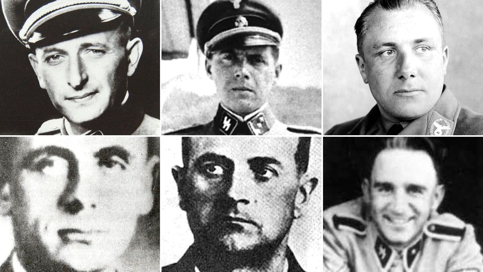 Adolf Eichmann, Josef Mengele, Martin Bormann, Walter Kutschmann, Eduard Roschmann y Josef Franz Schwammberger.
