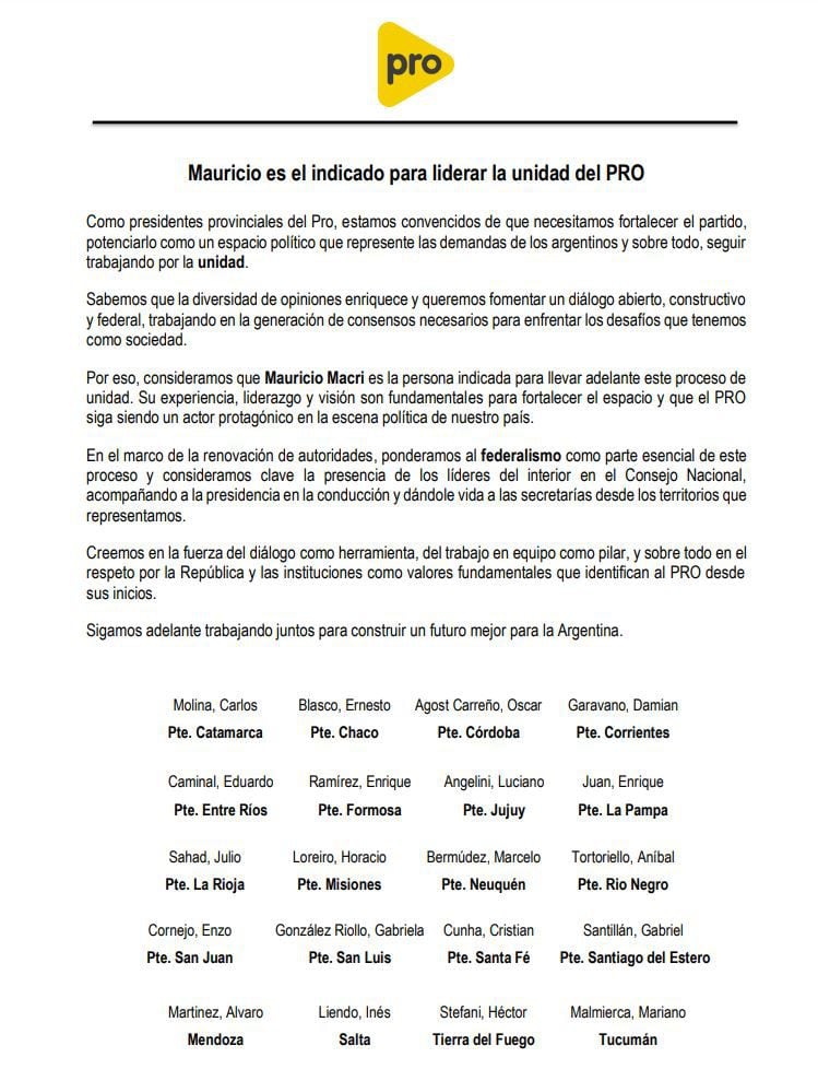 Carta PRO Mauricio Macri
