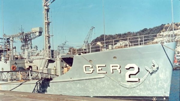 El USS Pueblo en el puerto de Yokosuka en Japón antes de partir