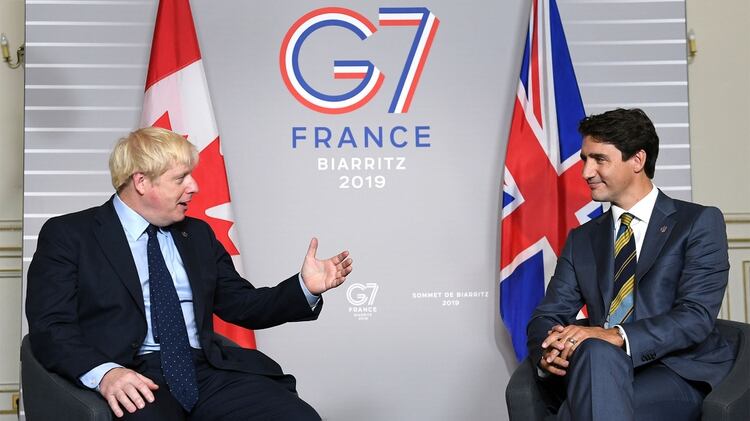 Boris Johnson se reunió con el canadiense Justin Trudeau en el marco del G7 (Stefan Rousseau/Pool via REUTERS)