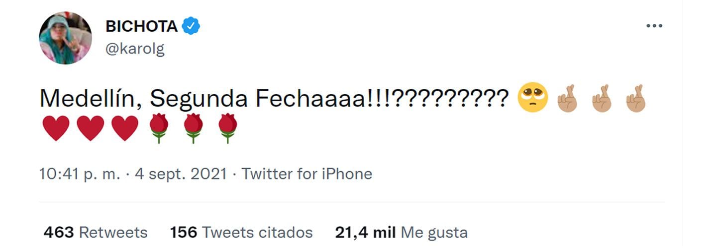 Karol G confirma que habrá segunda fecha de concierto en Medellín.