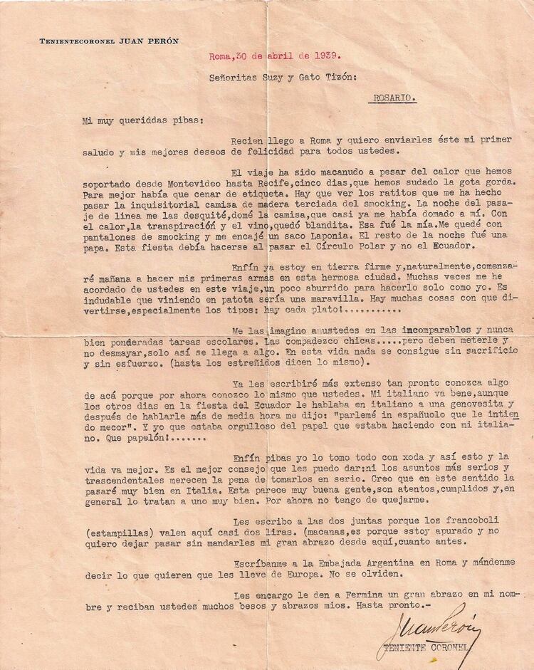 Carta de Perón a sus sobrinas políticas