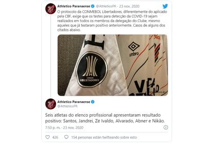 El comunicado de Athletico Paranaense con los seis casos de coronavirus en el plantel