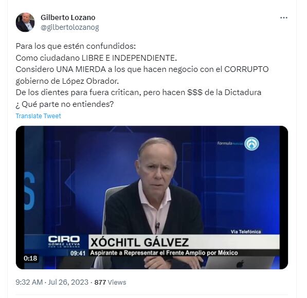Gilberto Lozano, Xóchitl Gálvez, AMLO