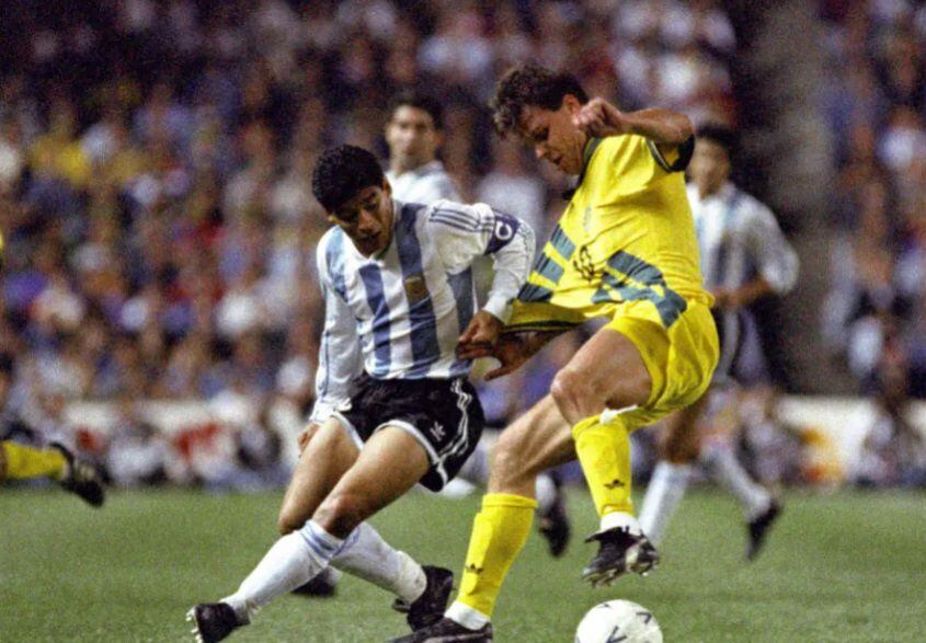 Diego Maradona en el Argentina vs Australia de 1993. | Foto: Difusión