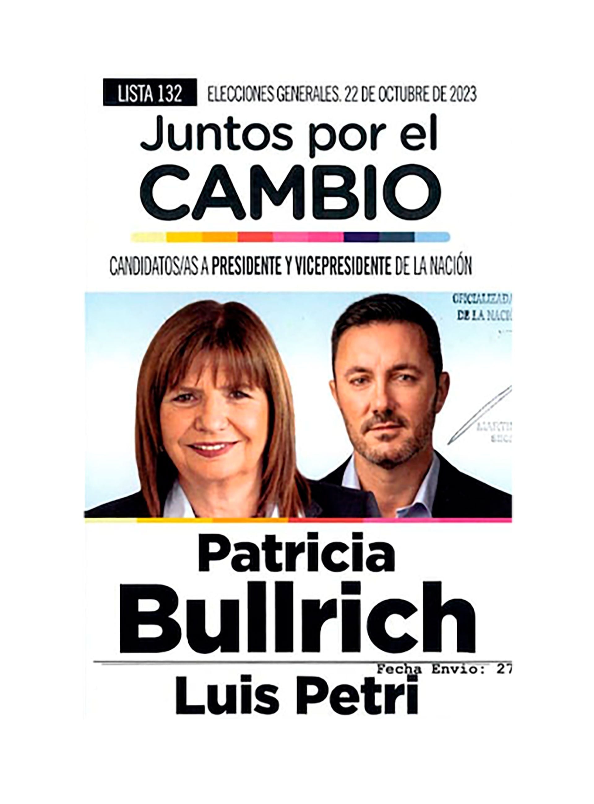 La boleta de Patricia Bullrich y Luis Petri