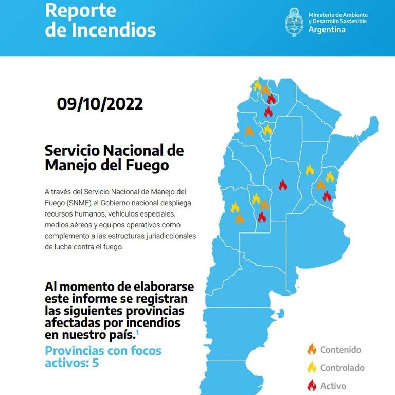 Según el último reporte del Servicio Nacional Manejo de Fuego (SNMF), estas eran las provincias que batallaban por apaga 