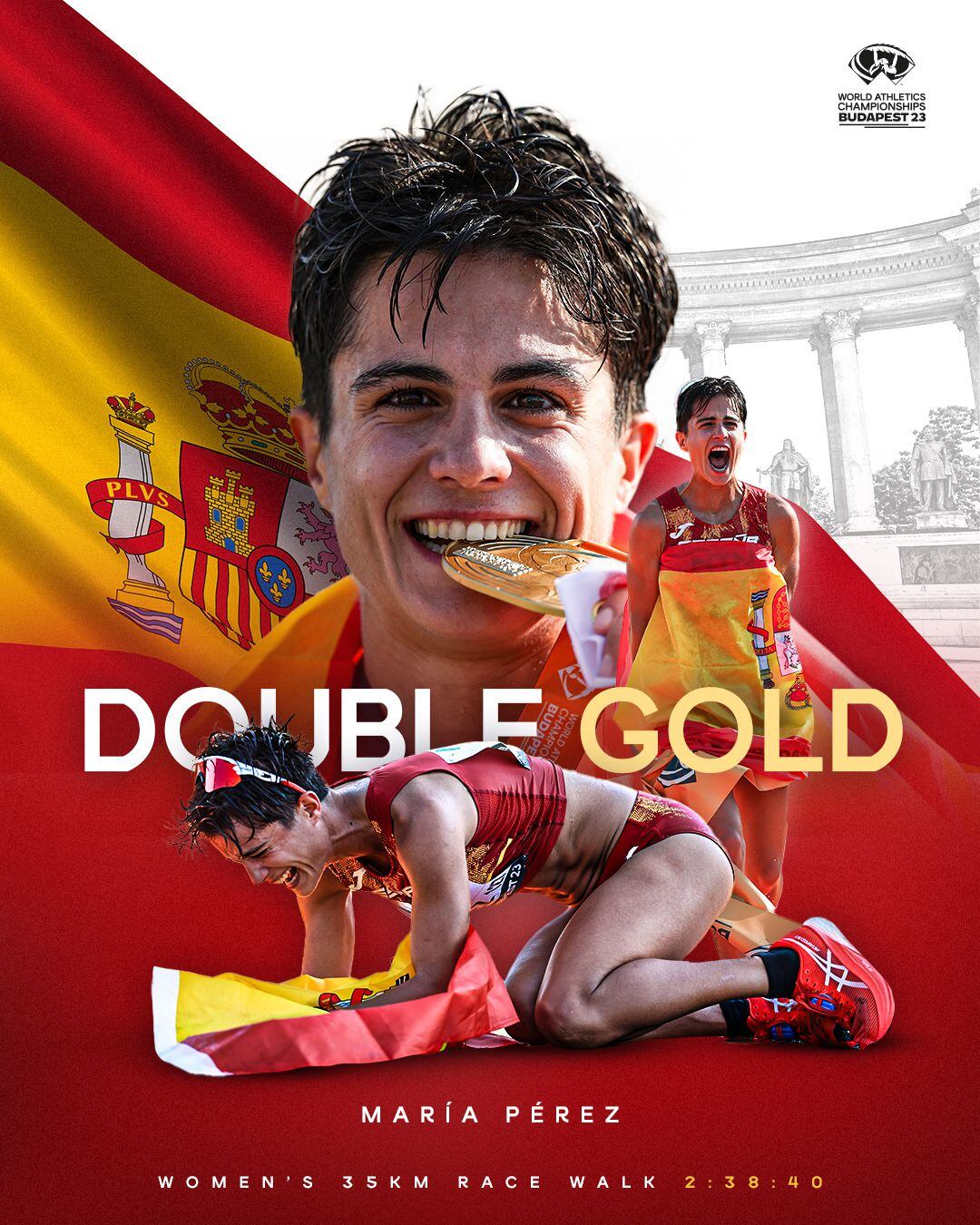 María Pérez conquistó las dos medallas de oro en marcha atlética en el Mundial de Atletismo - Créditos: World Athletics.