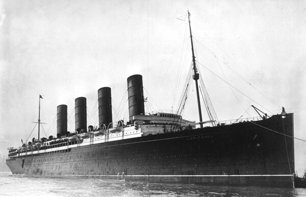 El buqe de pasajeros británico RMS Lusitania, hundido en 1915 por un submarino alemán (U.S. Library of Congress)