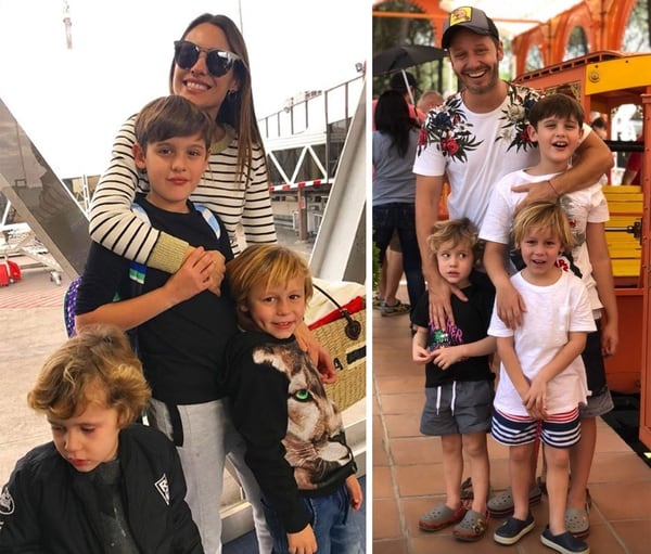 Pampita con sus hijos en el aeropuerto, y Vicuña, feliz por reencontrarse con ellos (Fotos: Instagram)