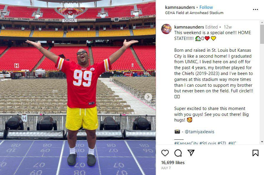 Kameron Saunders is one of Taylor Swift's dancers, in addition to being the brother of Khalen Saunders, a defensive tackle who played for Kansas City between 2019 and 2023 Photo: Instagram/kamnsaunders