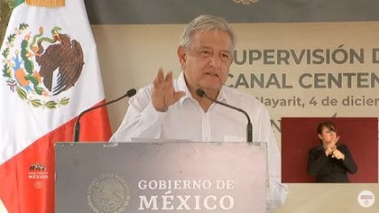 Andrés Manuel López Obrador durante su intervención en la supervisión del Canal Centenario en Ruiz, Nayarit (Foto: Captura de Pantalla)
