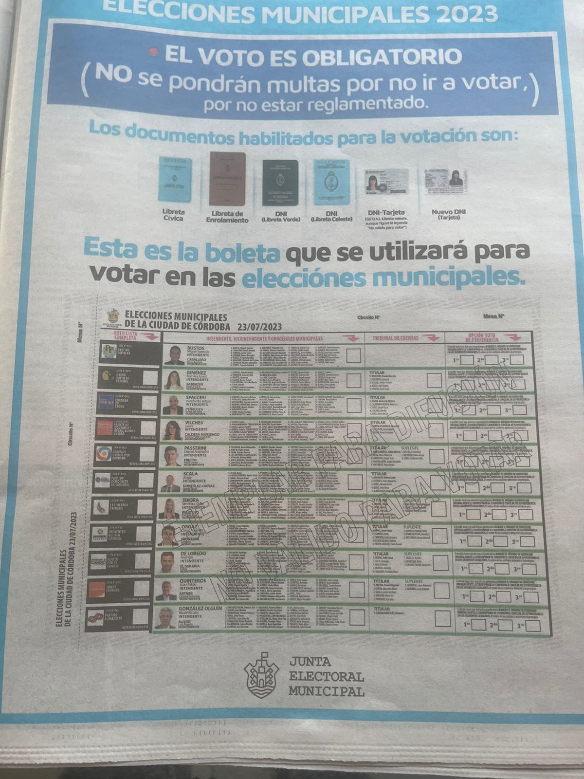 La solicitada difundida este sábado en redes sociales por la Junta Electoral Municipal de Córdoba Capital