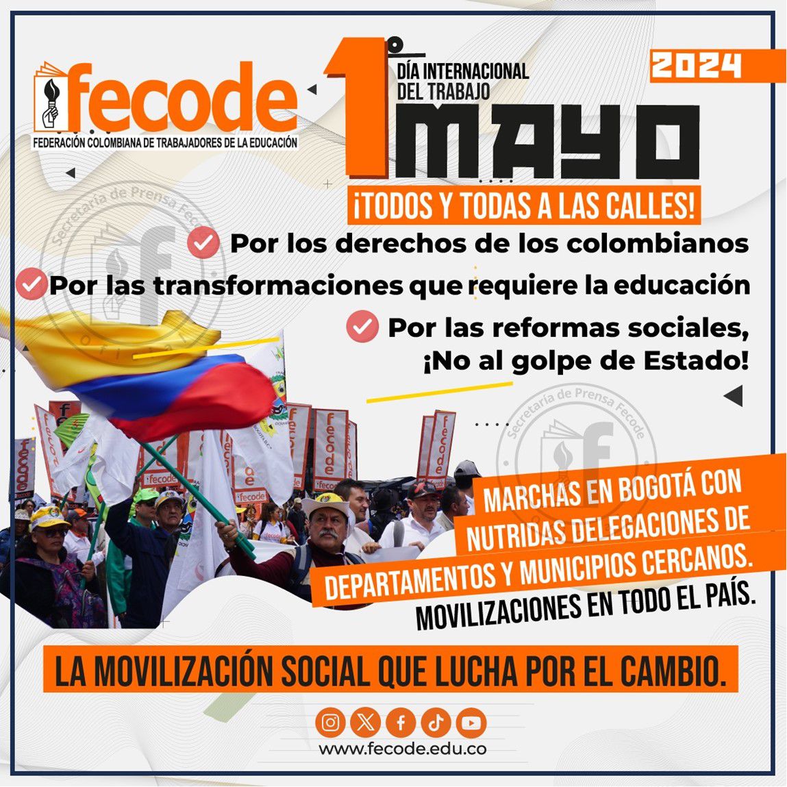 Fecode irá a las marchas en favor del Gobierno de Gustavo Petro - crédito @fecode/X
