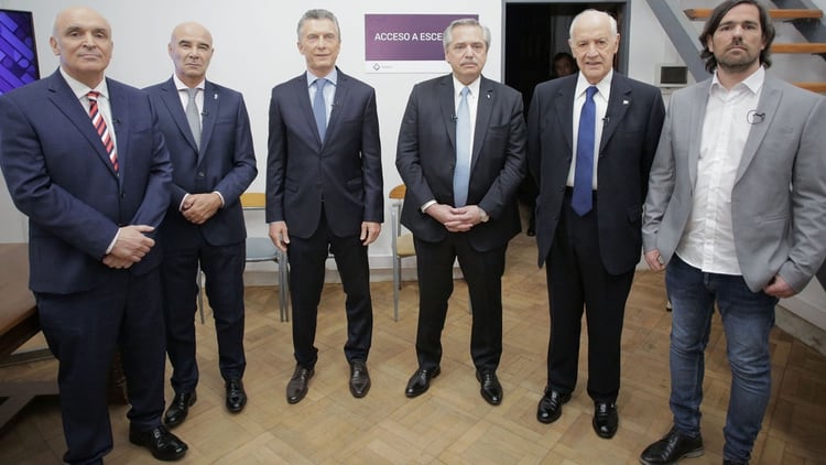 Los seis candidatos presidenciales en la previa del debate del domingo pasado (Prensa Lavagna)