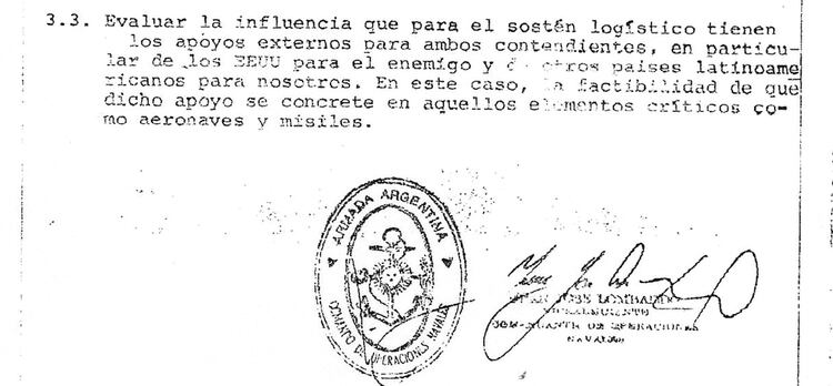 Último párrafo y firma del informe del almirante Juan José Lombardo a la Junta Militar