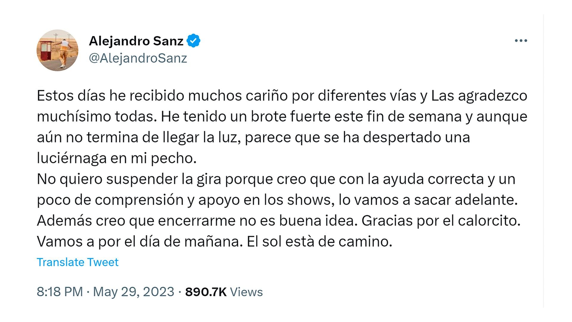 Tweet de Alejandro Sanz