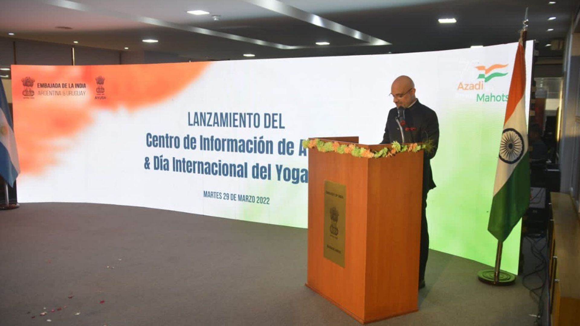 El Embajador de India en Argentina, S.E. Dinesh Bhatia, durante la presentación del Centro de Información de AYUSH (Gentileza: Embajada de India en Argentina)