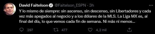 Faitelson atribuyó la derrota a la dinámica vigente en el futbol mexicano (Foto: Twitter/@Faitelson_ESPN)