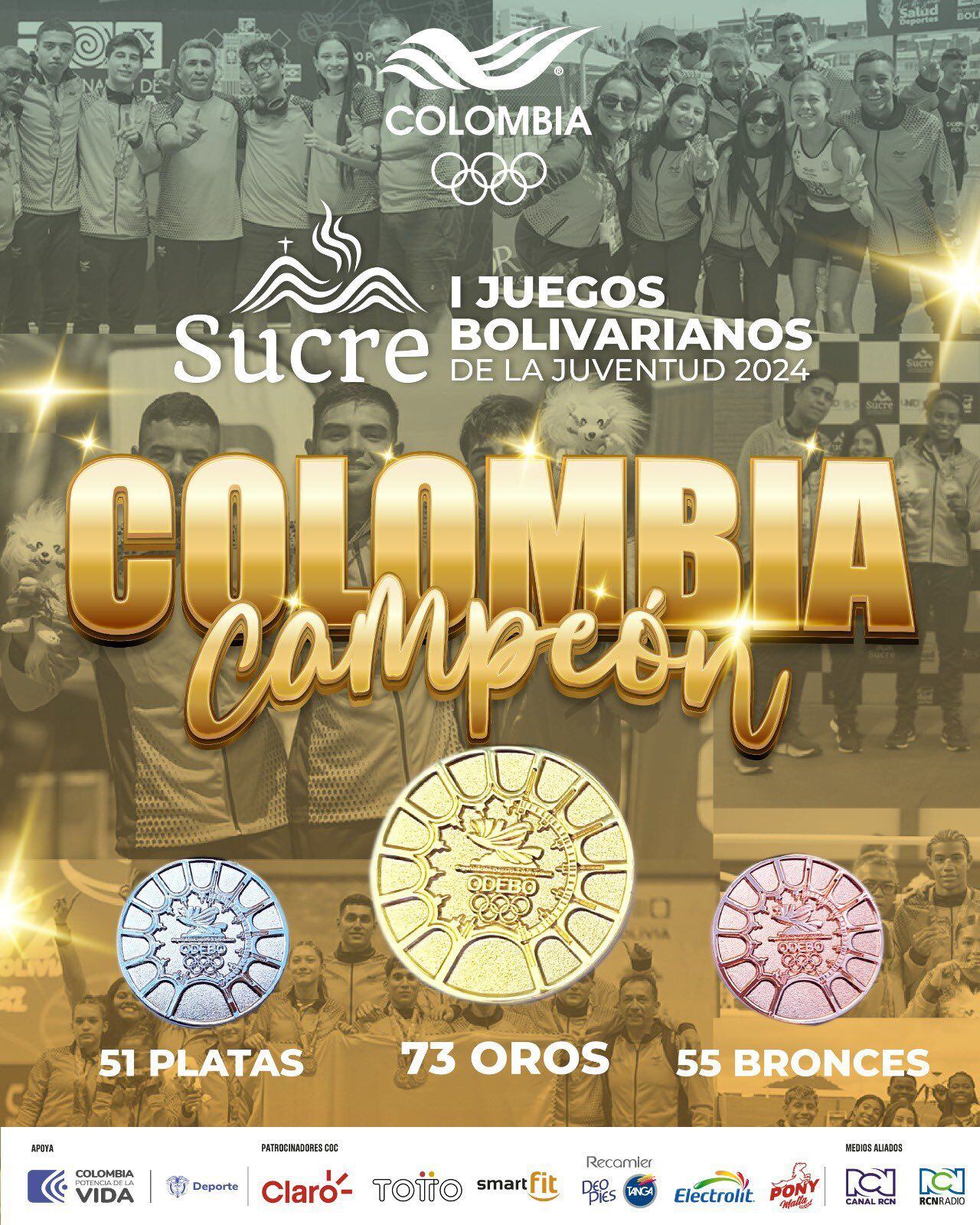 Colombia fue la delegación más ganadora de la primera edición de los Juegos Bolivarianos Sucre I 2024 - crédito Comité Olímpico Colombiano