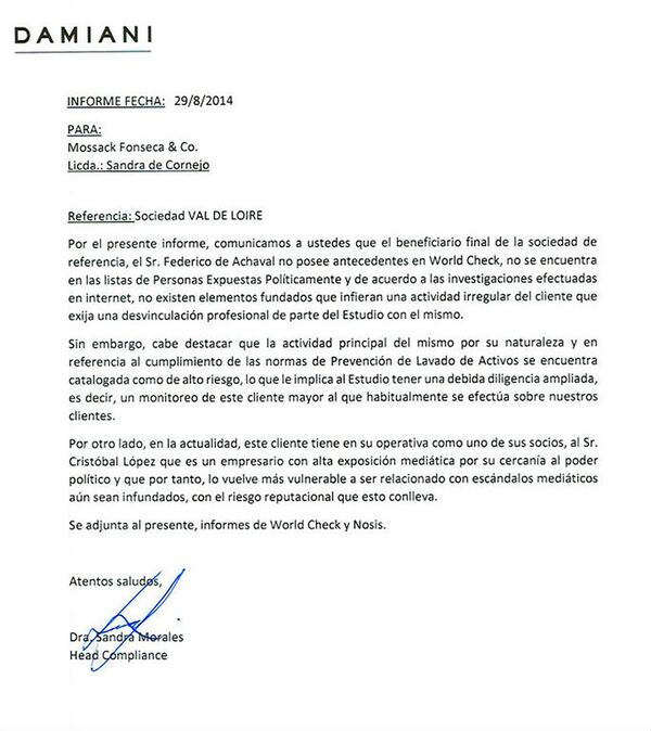 La carta del intermediario uruguayo que identifica a Federico De Achával como beneficiario final de Val de Loire