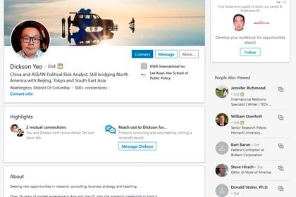 El perfil de Dickson Yeo en LinkedIn, plataforma que utilizó para su tarea de espionaje
