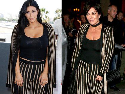 Con varios años de diferencia Kim Kardashian y su madre coincidieron en el look para distintos eventos. Siempre a la moda, ambas lucieron un diseño negro con rayas doradas