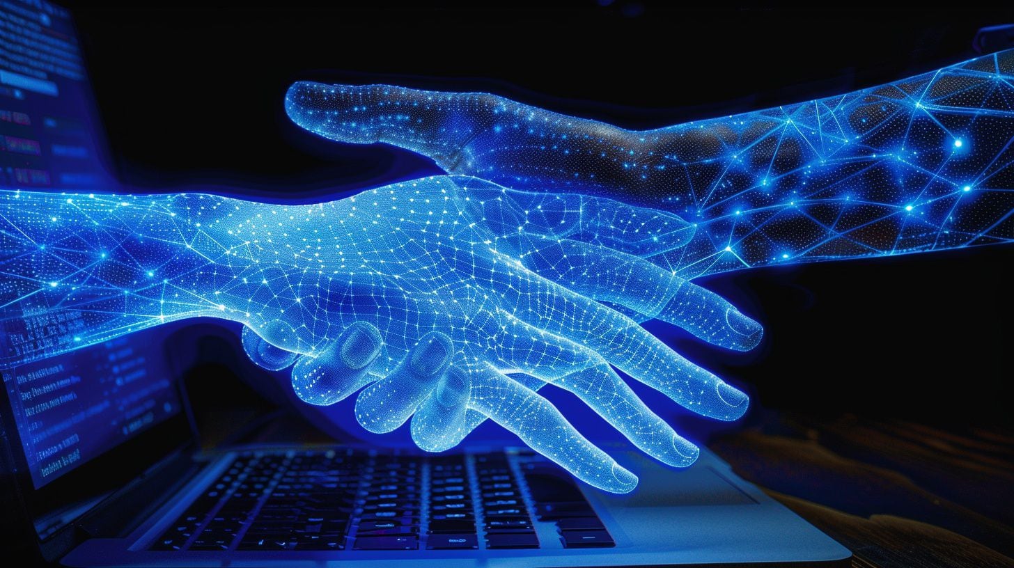 Apretón de mano entre una mano virtual y una humana - (Imagen Ilustrativa Infobae)