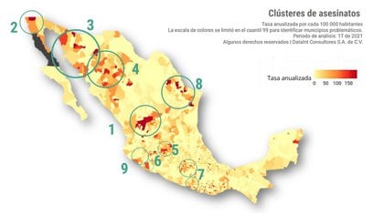 El reporte de DataInt ubica nueve disputas regionales en el primer trimestre de este 2021 (Foto: dataint.mx)