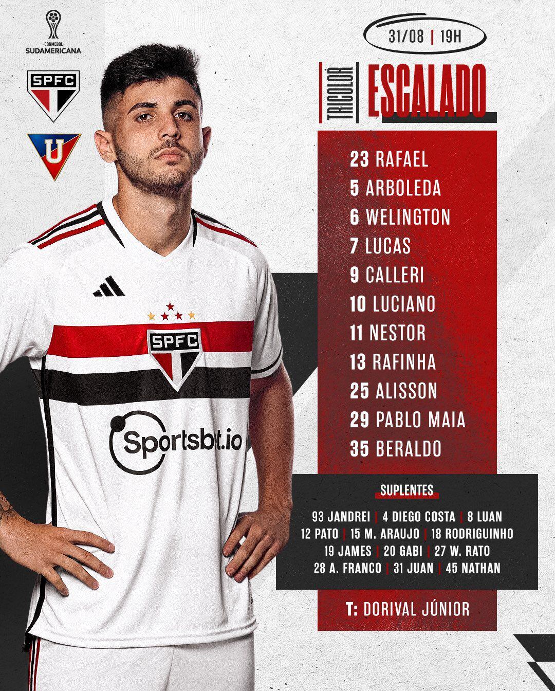LDU vs Sao Paulo: formation of the 'tricolor' club for the duel for Copa Sudamericana 2023